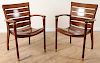 PAIR FRENCH MAHOGANY YACHT CHAIRS MANNER OF LELEU