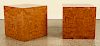 PAIR FRENCH BURL WALNUT CUBE FORM END TABLES 1975
