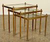 SET OF 3 BRONZE AND GLASS NESTING TABLES C.1970