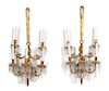 A Pair of Louis XVI Style Gilt Bronze Six-Light Wall Sconces Height 40 x width 22 inches.
