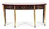A Regency Style Ebonized, Parcel Gilt and Mahogany Console Table Height 35 3/4 x width 71 x depth 29 1/2 inches.