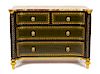 A Regency Style Painted and Parcel Gilt Commode Height 38 1/4 x width 52 x depth 24 1/4 inches.