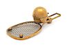 An English Brass Tennis Racket and Ball-Form Inkwell Length 8 1/2 inches.