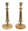 A Pair of Empire Style Gilt Metal Candlesticks Height 10 3/8 inches.