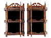 A Pair of Chippendale Style Mahogany Hanging Etageres Height 28 x width 15 1/2 x depth 7 1/4 inches.