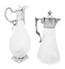 Two Silver-Plate Mounted Molded Glass Ewers Height of taller 11 3/4 inches.