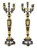 A Pair of Regency Gilt and Patinated Bronze Five-Light Candelabra Height 22 5/8 inches.