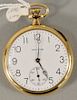 14 karat gold Hamilton pocket watch open face, twenty-three jewels, total weight 63 grams, 45.5 mm.