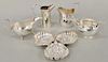 Five piece sterling silver lot with creamers, gravy and three part dish, dia. 7 1/2 in., 34 t oz.
