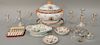 Group lot to include pair of sterling silver candelabra, tureen under plate (ht. 10 in., lg. 12 in.), and three Chinese dishes.