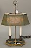 Tole Bouillotte lamp with hand painted shade. ht. 19 in.