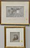 Two framed pieces to include Fidelia Bridge (1834-1923), watercolor gouache, Gravestone Study, unsigned, having The Connecticut Gall...