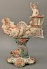 Eichwald Majolica figural centerpiece compote having dolphin support, marked: Eichwald 1087 (repaired). ht. 23 in., lg. 17 in.