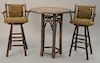 Old Hickory Shelbyville In. high top table and two swivel stools. ht. 42 in., dia. 37 in.