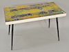 French modern resin table on wrought iron tapered legs. ht. 19 1/2 in., top: 31 1/2'' x 16''