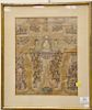 Japanese woodblock hand colored of figures, having gilt painted faces. sight size 13 1/4" x 10 3/4"