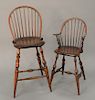 Two piece D.R. Dimes lot including a bar stool (seat ht. 26 1/2 in.) and a youth chair (seat ht. 20 1/2 in.).