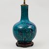 Chinese Mottle Blue Glazed Porcelain Bottle Vase, Mounted as a Lamp