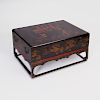 Chinese Black Lacquer and Parcel-Gilt Chest on Low Stand