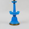 French Gilt-Decorated Blue Opaline Glass Candlestick, Mounted as a Lamp