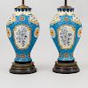 Pair of Longwy Style Porcelain Vases, Mounted as Lamps