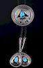 Navajo Signed Sterling Silver Turquoise Bolo Tie
