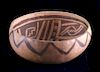 Mimbres White-On-Black Painted Pottery Vessel Bowl