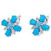 A turquoise and diamond 14K white gold pair of earrings.