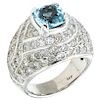 An aquamarine and diamond 10K white gold ring.