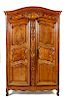 A Louis XV Provincial Style Marquetry Armoire Height 101 x width 58 x depth 26 inches.