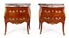 * A Pair of Louis XV Style Gilt Bronze Mounted Parquetry Commodes Height 33 1/2 x width 33 1/4 x depth 16 1/2 inches.