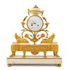 A French Gilt Bronze and Marble Mantel Clock with a Decimal and Conventional Dial Height 19 x width 15 7/8 inches.