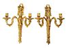 A Pair of Louis XVI Gilt Bronze Two-Light Sconces Height 18 1/2 inches.