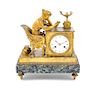 An Empire Gilt Bronze and Marble Mantel Clock Height 12 1/2 x width 11 1/2 x depth 5 1/2 inches.