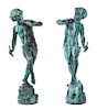 * A Pair of French Patinated Bronze Figures Height 53 x width 18 x depth 18 inches.