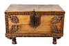 A Spanish Colonial Iron Mounted Trunk Height 31 x width 45 x depth 22 inches.