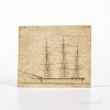 Scrimshaw Panbone Plaque Depicting a Three-masted Sailing Ship