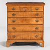 Carved Tiger Maple Tall Chest of Five Drawers
