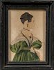 American School, Mid-19th Century  Miniature Portrait of a Woman in a Green Dress