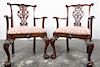 Pair, Armorial Monogrammed Chippendale Armchairs