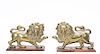 Pair, English Cast Brass Lions on Bases, 19th Cent