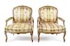 A Pair of Louis XV Style Painted Fauteuils Height 42 inches.
