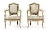 A Pair of Louis XV Style Painted Child's Chairs Height 28 inches.