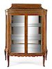 A Louis XV/XVI Transitional Style Marquetry Vitrine Cabinet Height 57 1/2 x width 43 x depth 17 inches.