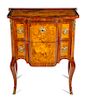 A Louis XV/XVI Transitional Style Marquetry Commode Height 35 x width 29 x depth 15 inches.