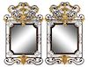 A Pair of Continental Wrought Iron and Parcel Gilt Tole Mirrors Height 58 1/2 x width 37 1/4 inches.