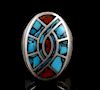 Navajo Sterling Silver Turquoise and Coral Ring