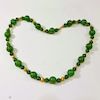 CHINESE GREEN JADEITE BEADS NECKLACE 18K GOLD BEADS