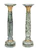 A Near Pair of Neoclassical Gilt Metal Mounted Verde Marble Pedestals Height 48 inches.