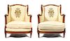 A Pair of Louis XVI Style Bergeres Height 39 1/2 x width 28 x depth 30 inches.